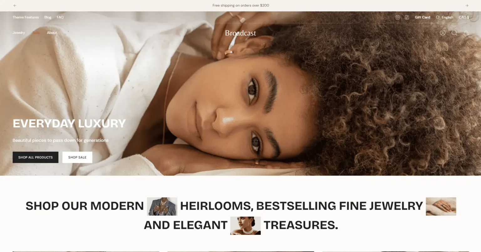 broadcast theme shopify
