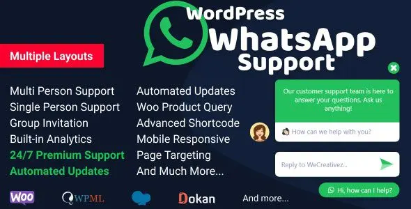 WordPress WhatsApp Support Plugin Multi Person Live Chat Download Free & Boost Sales WordPress WhatsApp plugin, WhatsApp support plugin, live chat WordPress, multi person WhatsApp support, WooCommerce WhatsApp integration